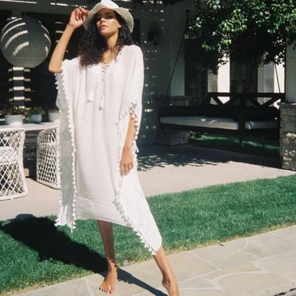 Nwt! Walter Barker White Sheer Kaftan Cover-Up one size